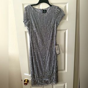 Gorgeous Sequin & Beaded Adrianna Papel Gray/silverdress